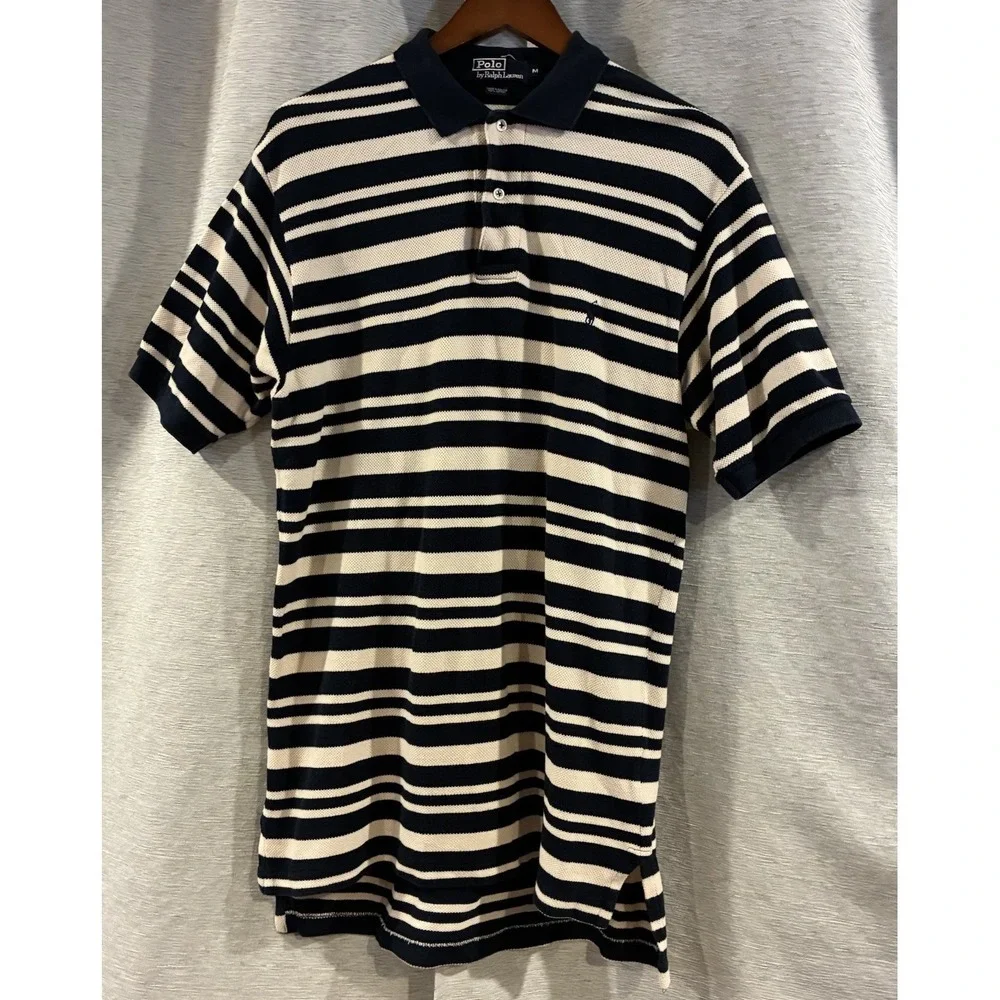Vintage Polo‎ by Ralph Lauren 90s Navy Striped Men's Medium Polo Shirt